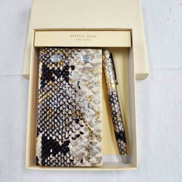 Graphic Image Refillable Gold Italian Leather Python Flip Pad Pen Set - Picture 2 of 12